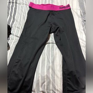 Nike Pro 3/4 black and pink athletic pants Large